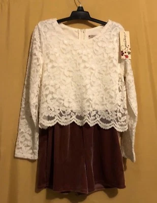 Vestido sin palabras niñas mameluco rosa terciopelo marfil superposición L 12/14 1 $68 Foto 1 de 4