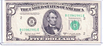 1950-C $5 Federal Reserve Note New York #B03962981E - Image 1 of 2