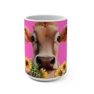 Cow & Sunflower Coffee Mug - Hot Pink | Cow Coffee Mug | Cow Mug |Cow Coffee Cup - Picture 1 of 4