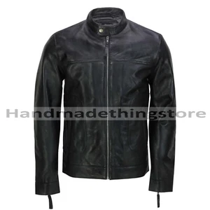 Men Black Biker Leather Jacket Real Sheepskin Leather Jacket For Men - Picture 1 of 6