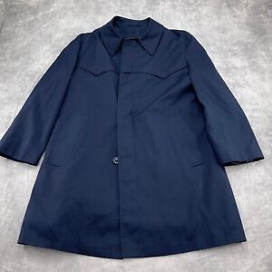 London Fog Coat Men 40R Blue Cotton Acrylic Fur Lined Single Vent Overcoat