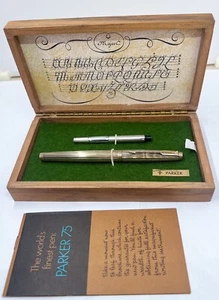 Parker 75 Florence Sterling Silver 925 Vermeil Jewel Fountain Pen Wood Box 18k - Picture 1 of 12
