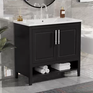 36" Bathroom Vanity with Sink Multi-functional Bathroom Cabinet w/Doors &Drawers - Picture 1 of 22