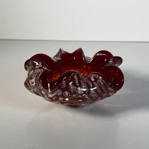 Posacenere porta caramelle vetro artistico Murano rosso rubino/arancio piccola ciotola vintage art deco - Foto 1 di 8