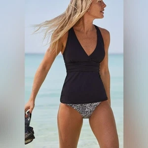 Lands End chlorbeständiger tief ausgeschnittener X-Back Damen-Tankini Badeanzug Oberteil M 10-12 - Bild 1 von 6