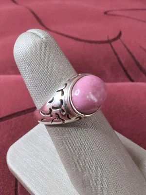 Hermoso Anillo Vintage Filigrana Plata de Ley 925 Ovalado Ágata Rosa Talla 7 Foto 1 de 4