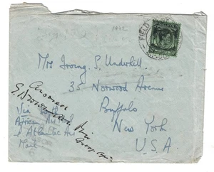 1942 Malaya Straits Settlements Field Post Office Cover to NY via South Africa - Picture 1 of 2