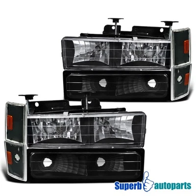 Fit 1988-1993 GMC Suburban Tahoe Silverado Head Lights+Bumper+Corner Lamps Black - Image 1 of 4