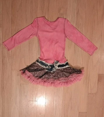 ooh la la couture Vestido Rosa Denim Lazo Talla 4T Niña Usado en Excelente Condición Foto 1 de 4