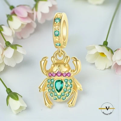 CHARM SCARABEO DONNA UOMO ARGENTO 925 RODIATO ORO 18K PER BRACCIALI E COLLANE - Immagine 1 di 4