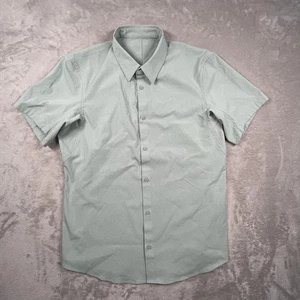 Lululemon Shirt Mens Gray Short Sleeve Button Front Check Lightweight Casual - Picture 1 of 6