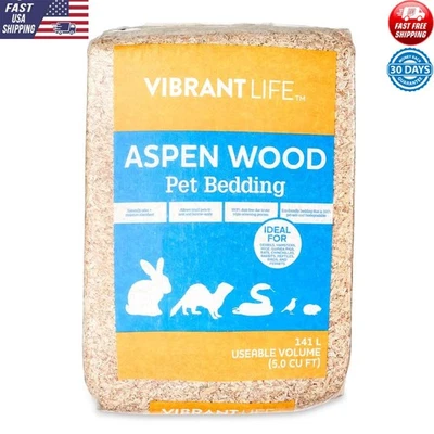 Aspen 木制宠物床上用品 141L 可生物降解无尘气味控制小型动物 — 第 1/4 张图片
