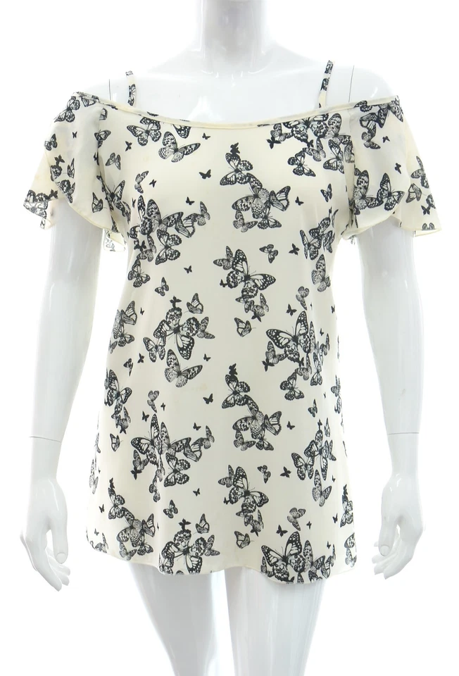 Size 16 Sexy Black Butterfly Cut Cold Shoulder Strappy Tunic Top Angel Sleeve - Image 1 of 2