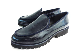 DONALD PLINER ECLIPSE 8M Women's Navy Blue Patent & Suede Classic Loafer Shoes - Picture 1 of 8