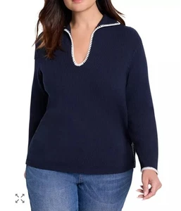 Nic + Zoe Blanket Stitch Getaway Sweater  Plus Size Dark Indigo Size 2X $148 - Picture 1 of 7