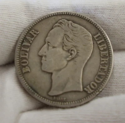 1936 Venezuela Silver 5 Bolivares Coin Fine + - Image 1 of 2