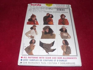 ๐ BURDA #8127 - ADULT WINTER HATS-SHOULDER BAG-BOOT SPATS-BACKPACK PATTERN FF - Picture 1 of 2