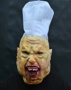 Scary Chef Halloween Mask gory Killer Slaughter Butcher with Chef Hat - Picture 1 of 8