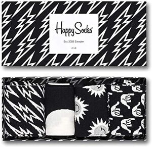 NEW 4-Pack Happy Socks Black and White Socks Gift Set For Men & Women