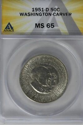 1951-D .50  ANACS  MS 65 WASHINGTON-CARVER   Classic Commemorative Coins  - Image 1 of 2