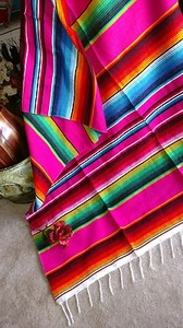 Mexican Serape Blanket Pink, Fuchsia and Rainbow Striped EXTRA LARGE - Picture 1 of 3