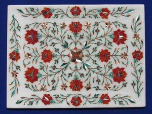 Bandeja de mármol de 12"" x 9"" piedra dura multicolor piedra semipreciosa decoración hecha a mano  - Imagen 1 de 2