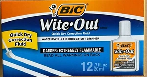 Bic WIte Out Quick Dry Correction Fluid 20ml Pack 12 Bottles - Picture 1 of 1