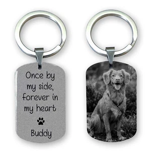 Personalised Pet Photo Engraved Keyring Gifts Dog Cat Animal Memorial Keepsake - Picture 1 of 4