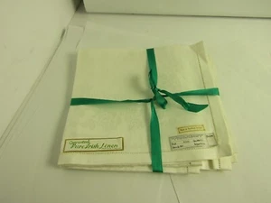 5 Vintage Pure Irish Linen White Napkins rose pattern. 16" x 16" NOS - Picture 1 of 5