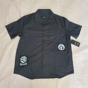 RVCA Mens Wendel Patches Short Sleeve Button-up Shirt Black Size Medium NWT $65 - Picture 1 of 10
