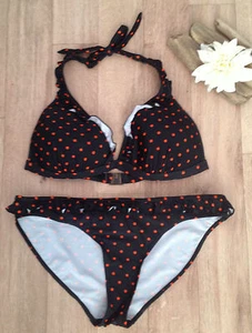 T NEU Größe 16 gepunktet Neo schwarz Damen Bikini Urlaub Strand Badeanzug - Bild 1 von 2