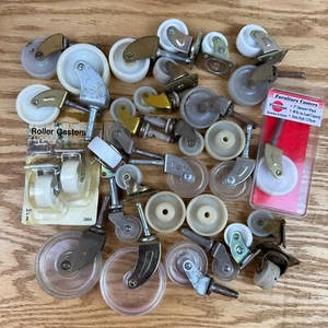 Lot Vintage Casters Clear White Acrylic Nylon Furniture MCM Faultless Bassick ++ - Picture 1 of 15