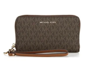 Michael Kors Signature Logo-print Canvas Large Wristlet - Brown 32F1GJ6E2B New! - Picture 1 of 8