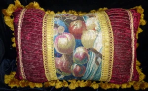 Antik 18. Jahrhundert Wolle Wandteppich Einsatz Samt Kissen 26"" x 18"" Obstschale - Bild 1 von 7