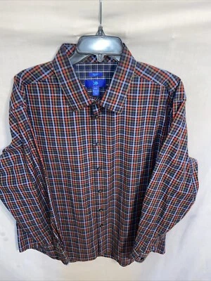Camisa de vestir Egara para hombre talla 2XL azul rojo a cuadros negocios formal ciudad boda Foto 1 de 4