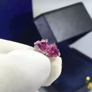 3Ct Heart Solitaire Lab Created Pink Sapphire Stud Earrings14k White Gold Over - Picture 1 of 5