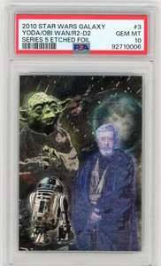 2010 Topps Star Wars Galaxy 5 ETCHED FOIL #3 YODA/OBI-WAN/R2-D2 PSA 10 GEM MINT - Bild 1 von 2