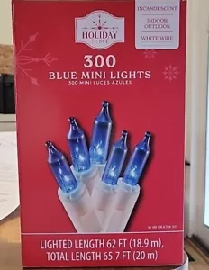 Holiday Time 300 Blue Mini Lights WHITE WIRE Christmas Bulbs String Outdoor  - Picture 1 of 2