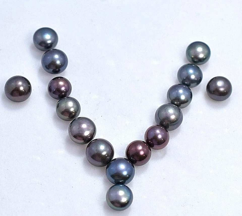 42.50 Ct Natural Tahitian Black Blue south Sea Pearl 16 Pcs Gems lot - Image 1 of 4