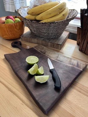 Gourmet Black Walnut Cheese Charcuterie Board Serving Tray w/Handle Unique Gift - Image 1 of 4