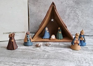 Rare Summit Stationers 10 Pc Handmade Clay Nativity Set Mini - Picture 1 of 12