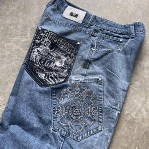 Crazy Y2K 2000s Southpole Rare Embroidery Baggy Jeans Size 34 Fit 32x30 Pinkman - Bild 1 von 16