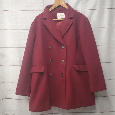 Abrigo Agnes Orinda Frambuesa Doble Pecho Talla Grande 4X Muescas Solapa Vino  Foto 1 de 4