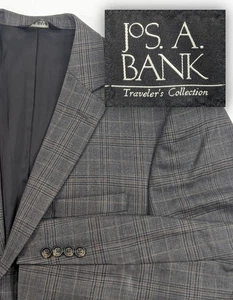 Jos. A. Bank Blazer Mantel Sport Anzug Jacke 100% Wolle 42 S 44" Glenn Check grau - Bild 1 von 13