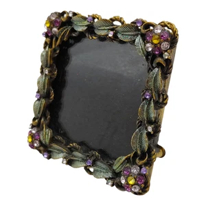 Strass Blumen & Blätter Foto Bilderrahmen - 3x3 Lila Grün Floral Metall - Bild 1 von 5