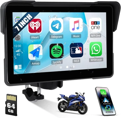 [2025]  Senza Fili Carplay per Moto, 7 Pollici HD Schermo IP67 Impermeabile Navi - Immagine 1 di 4