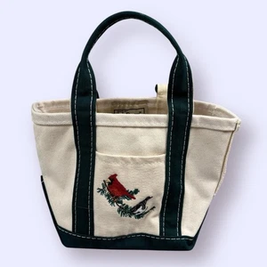 Vintage LL Bean Green White Micro Mini Boat and Tote Bag USA Made Cardinal Bird - Picture 1 of 6