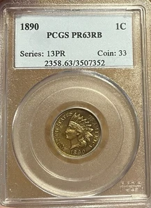 1890 80% Red PCGS PR63RB PROOF Indian Cent - Picture 1 of 4