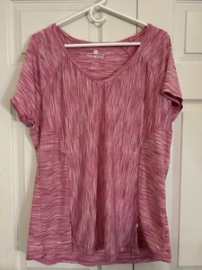Velocity Plus Size Fitness Shirt Exercise Top V Neck Pink 1X Short Sleeve - Picture 1 of 5