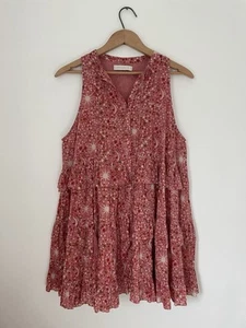 Anthropologie Carolina K Carmen Ruffled Tiered Mini Dress Sz S Cotton Pink Boho - Picture 1 of 9